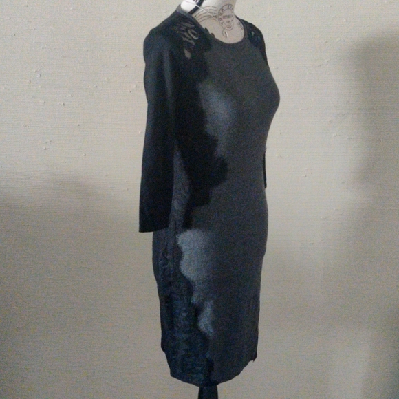 Vince Camuto black & gray colorblock 3/4 sleeve bodycon dress w lace accents_PS - Picture 5 of 10